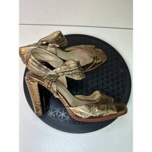 MODERN VINTAGE Strappy Gold Foil Heels Open Toe Sz 36 / 6 US